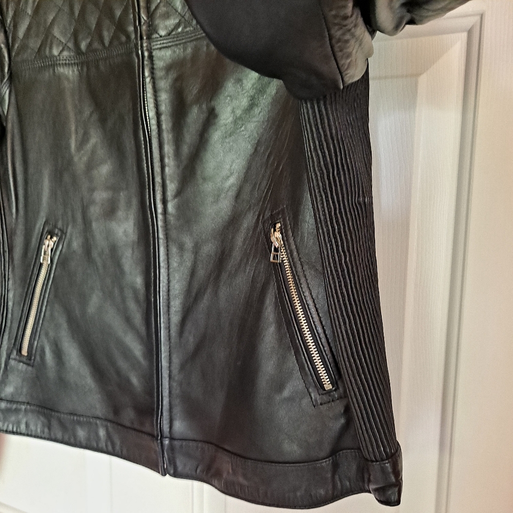MODA International Black Leather Jacket Womens Sz L - Picture 2 of 6